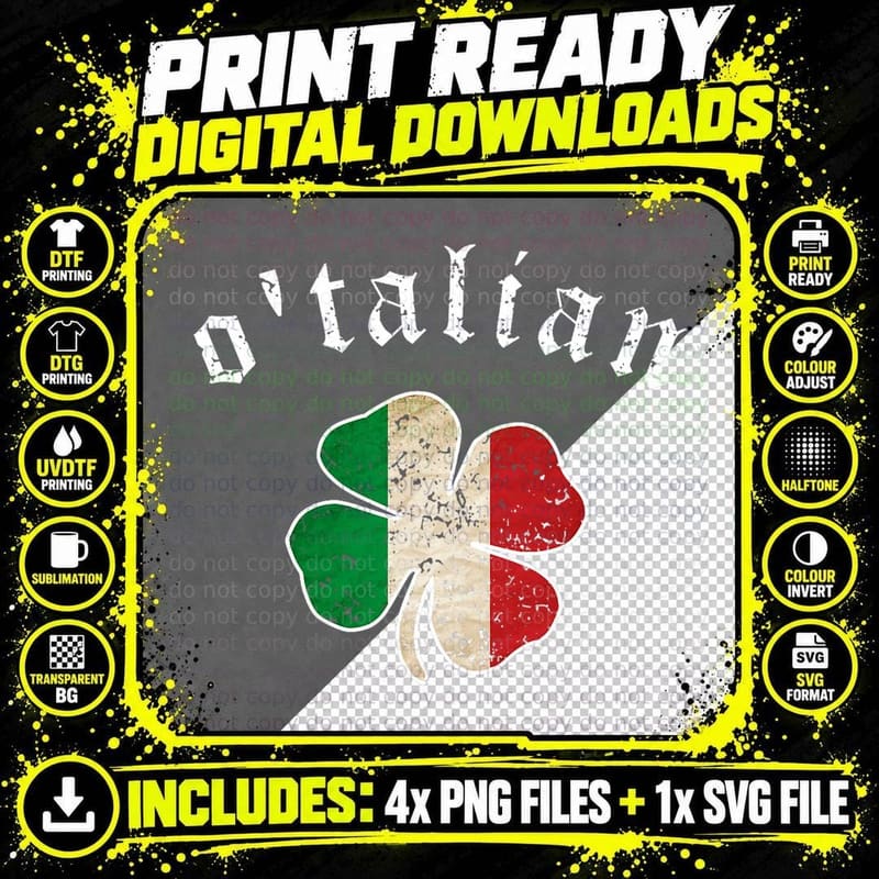 St Patricks Day Shirt Irish O'talian Italy Shamrock Png SVG Digital Bundle