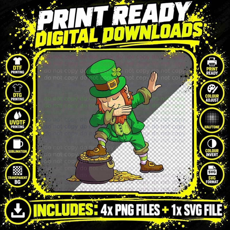 St Patricks Day T-Shirt Boys Kids Men Dabbing Leprechaun Png SVG Digital Bundle