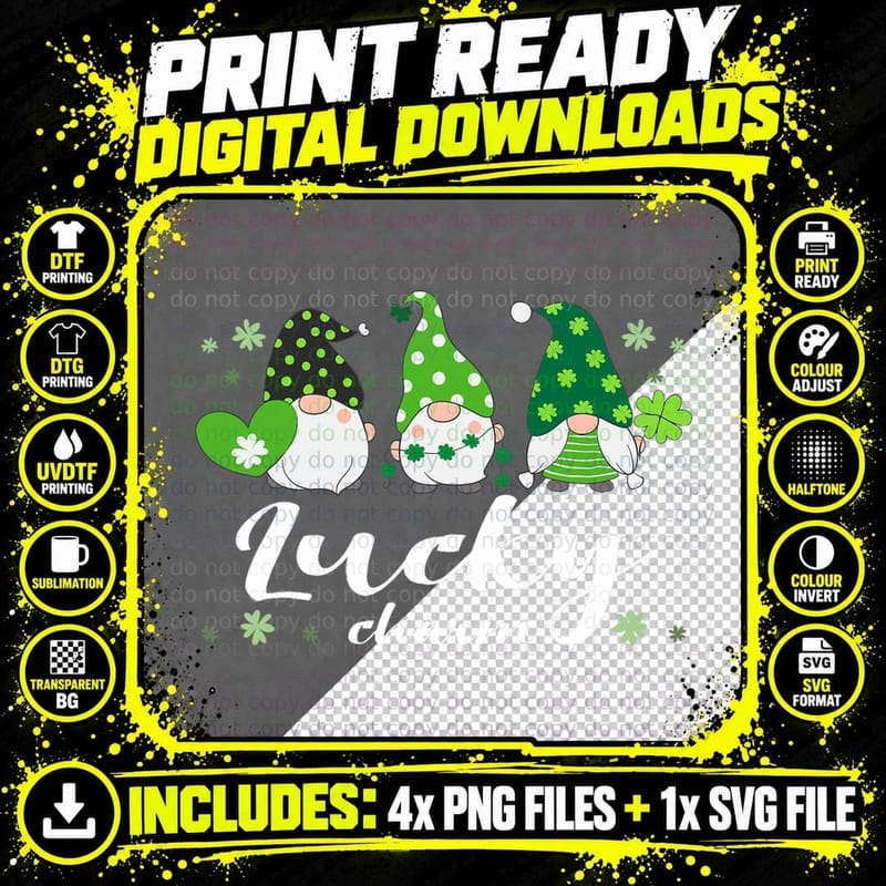 St Patricks Day, Green Gnomes, Irish Saying T-Shirt Png SVG Digital Bundle