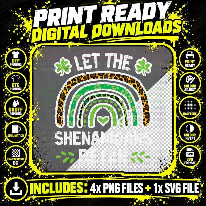 St Patricks Let Shenanigans Begin Leopard Rainbow Women Png SVG Digital Bundle
