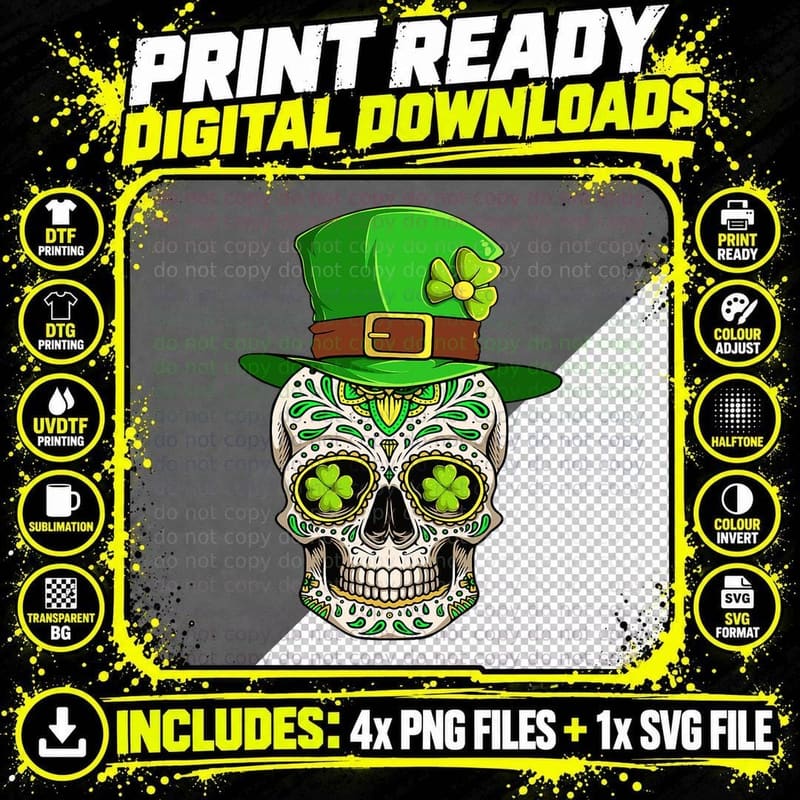 St Patty Paddys Men Women Patricks Day of Dead Sugar Png SVG Digital Bundle