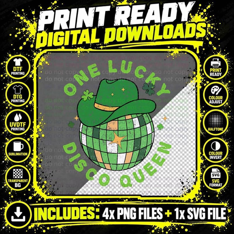 St Patty's Day, One Lucky Disco Queen St Patrick's Day Png SVG Digital Bundle