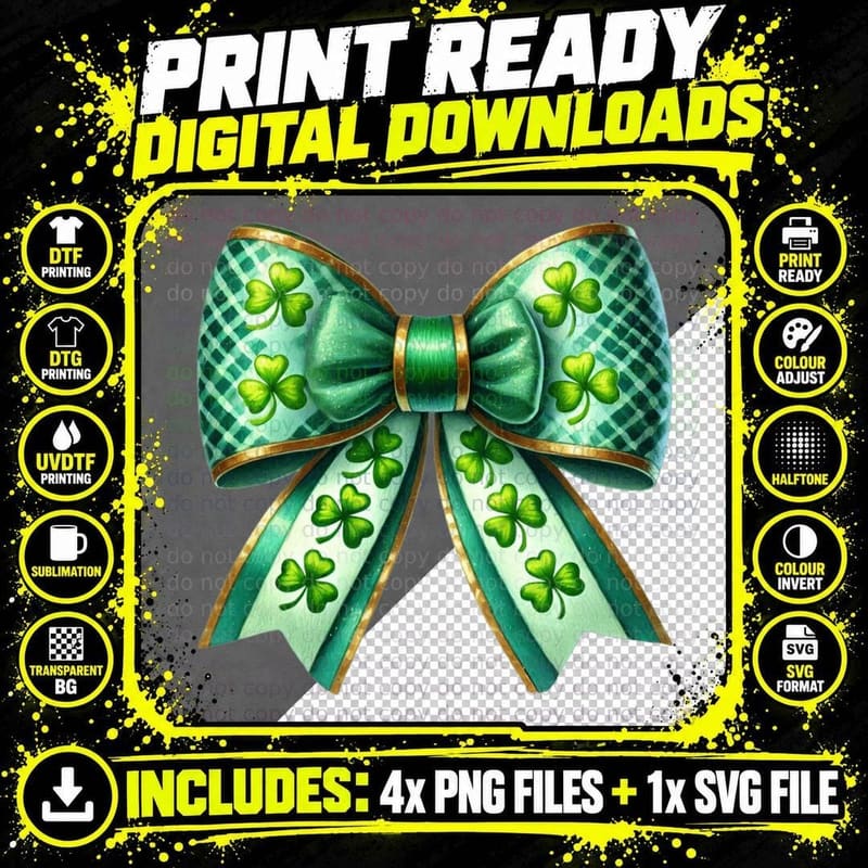 St. Patrick's Day Bow with Clovers St Patricks Day Png SVG Digital Bundle