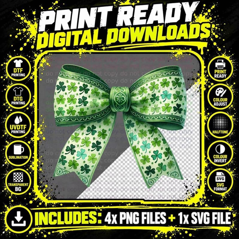 St. Patrick's Day Clover Bow St Patricks Day T-Shirt Png SVG Digital Bundle