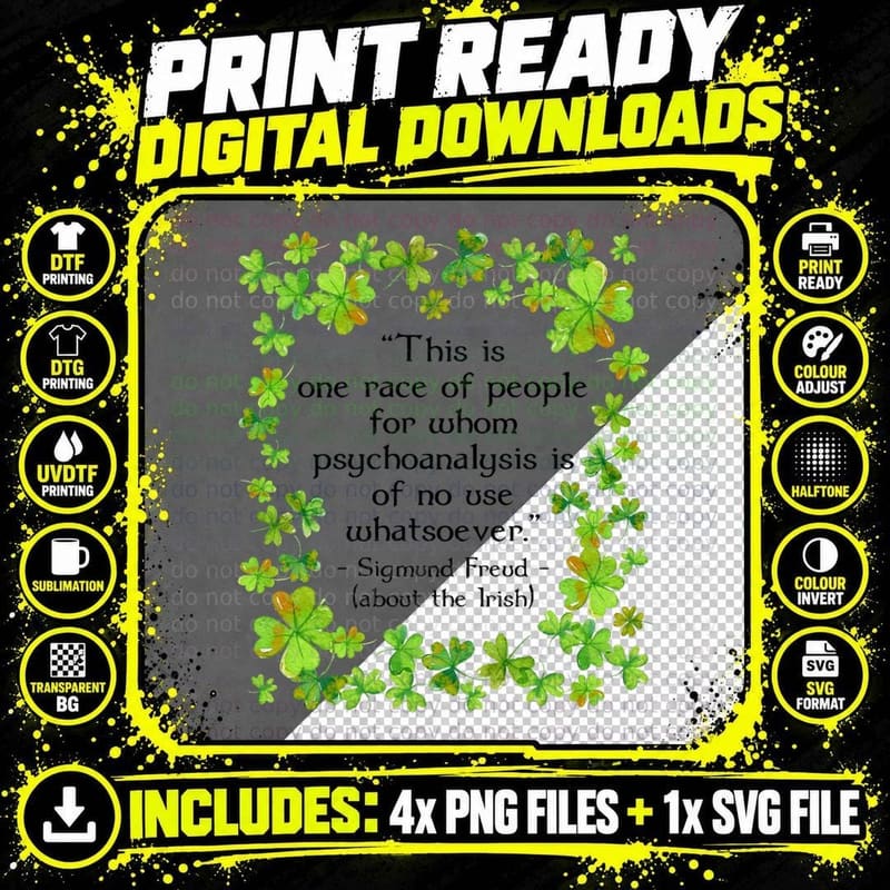 St. Patrick's Day Freud on the Irish T-Shirt Png SVG Digital Bundle