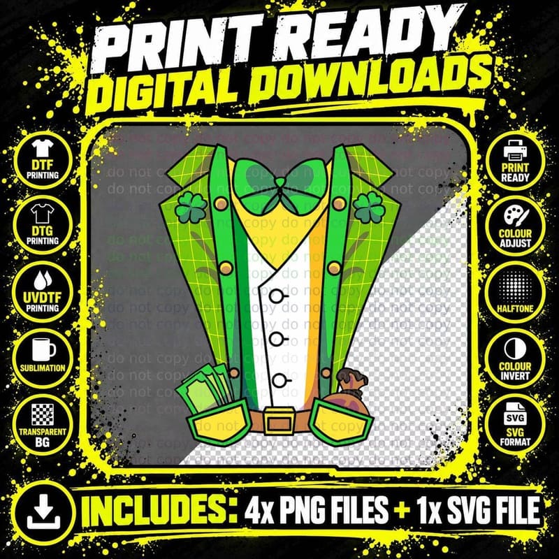 St. Patrick's Day Leprechaun Tuxedo Green Leprechaun Png SVG Digital Bundle