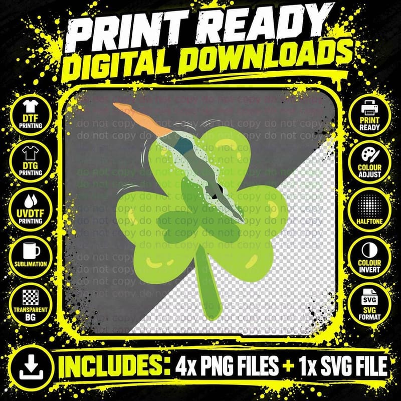 Swimmer Swimming Shamrock St Patricks Day Irish Coach Png SVG Digital Bundle