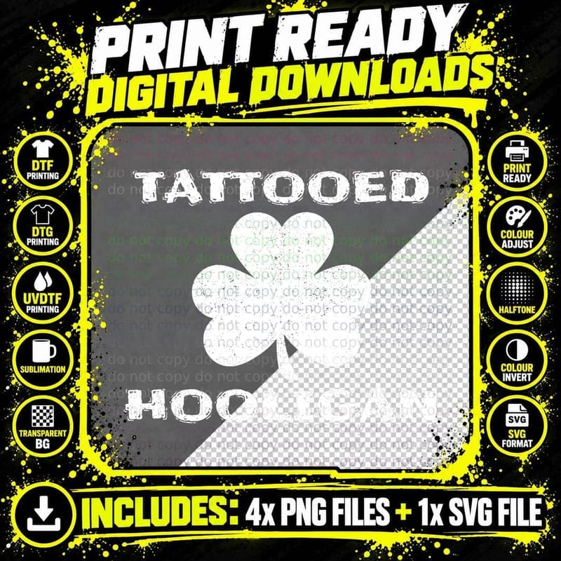 Tattooed Hooligan Tattoo Lover St. Patrick's Day T-Shirt Png SVG Digital Bundle