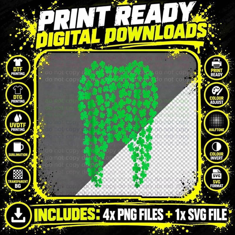Teeth Lucky Shamrock Clover Dental Assistant St Patricks Png SVG Digital Bundle