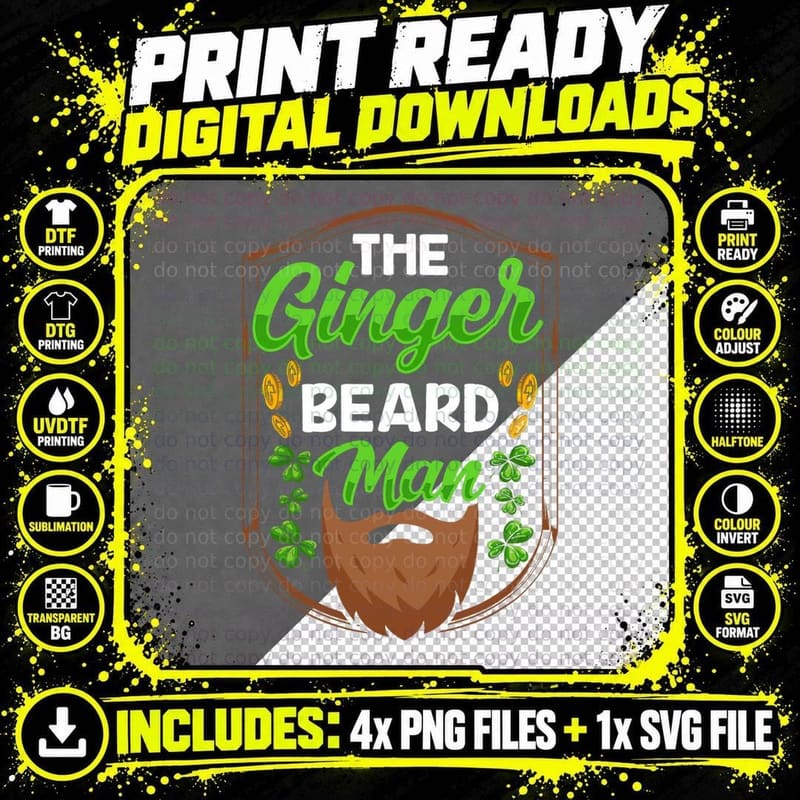 The Ginger Beard Man Irish Ireland St. Patricks Day Png SVG Digital Bundle