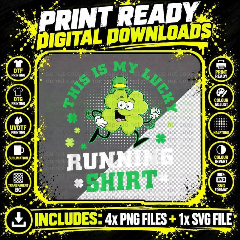 This Is My Lucky Running St Patricks Day Cute Shamrock Png SVG Digital Bundle