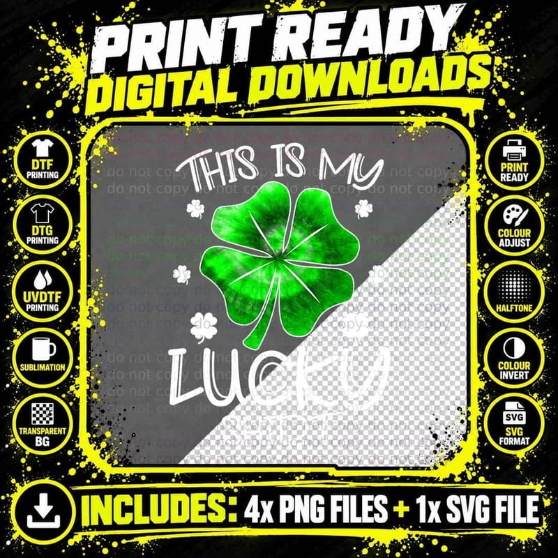 This Is My Lucky Shirt St Patricks Day Shamrock Tie Dye Png SVG Digital Bundle