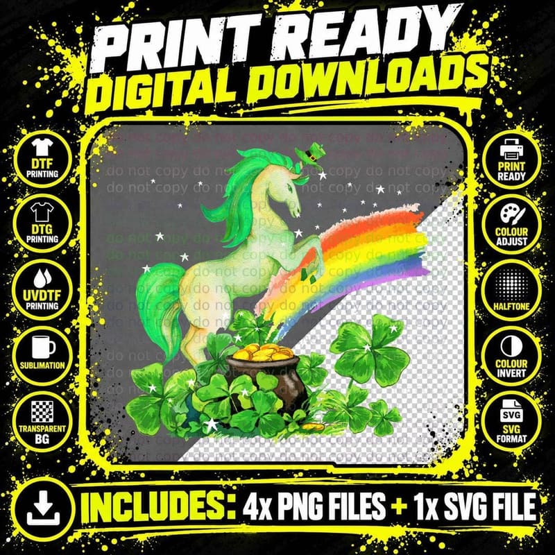Unicorn Irish T-Shirt, St Patricks Day Style Png SVG Digital Bundle
