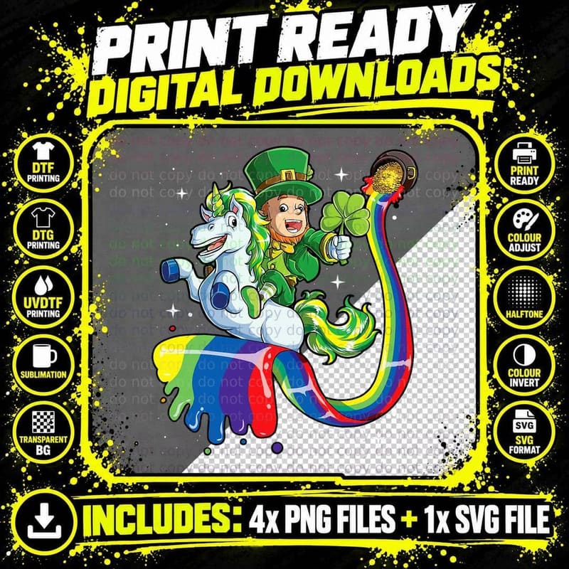 Unicorn St Patricks Day Girls Women Leprechaun Shamrock Png SVG Digital Bundle