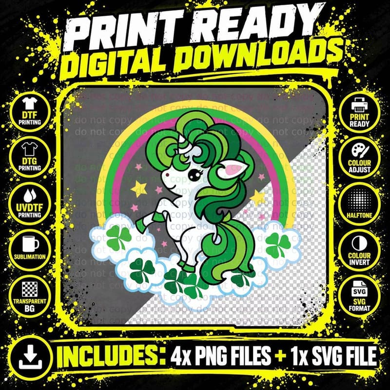 Unicorn St Patricks Day Irish T-Shirt Png SVG Digital Bundle