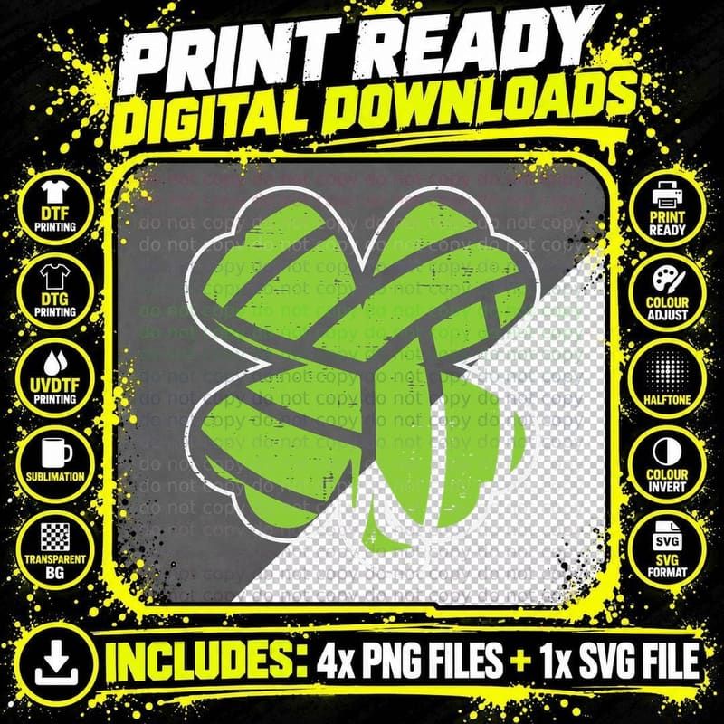 Volleyball Shamrock Clover St Patricks Day Lucky Sports Png SVG Digital Bundle