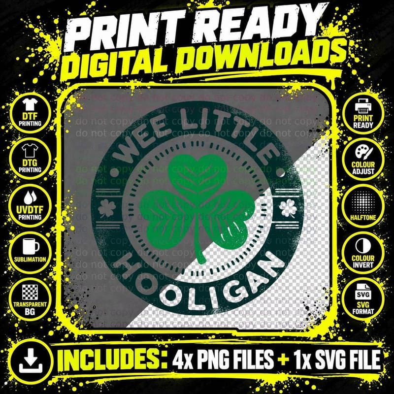 Wee Little Hooligan Lucky St Patricks Day Irish Shamrock Png SVG Digital Bundle