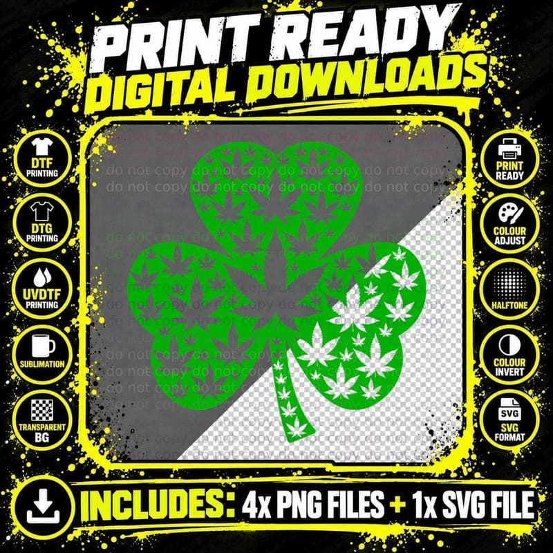 Weed Shamrock Leaf St Patrick's Day Cannabis 420 Pot Png SVG Digital Bundle