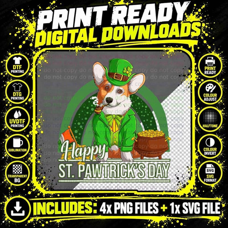 Welsh Corgi St. Patricks Day Corgi Lover T-Shirt Png SVG Digital Bundle