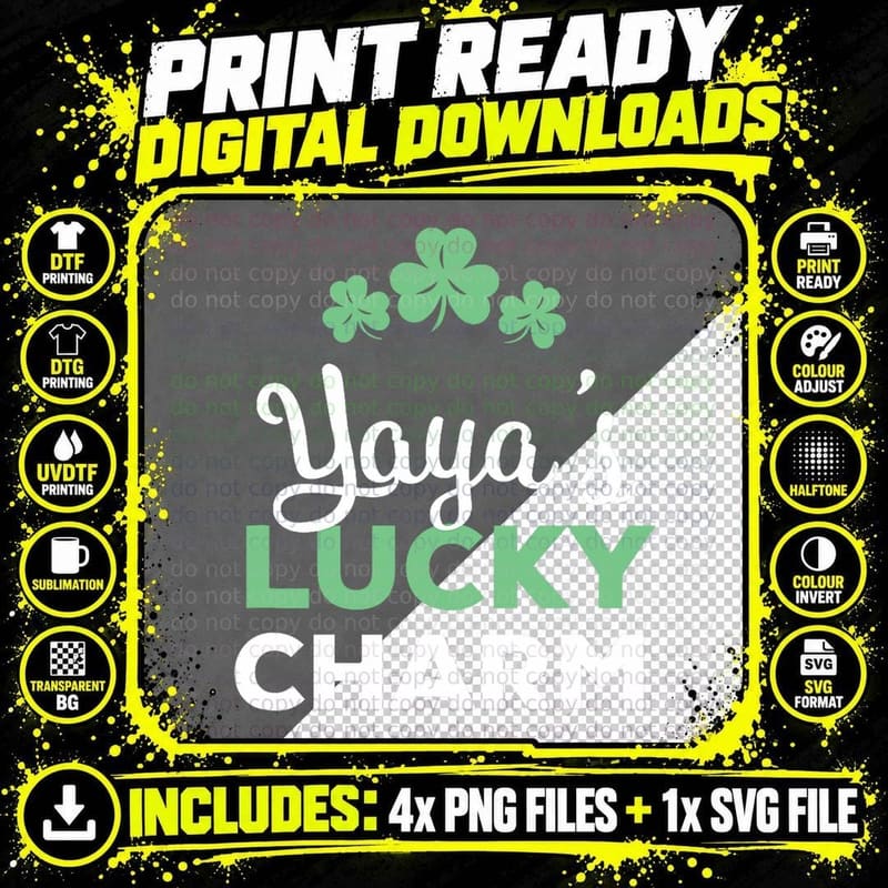 Yayas Lucky Charm St Patricks Day Gift Shamrock Cute Kid Png SVG Digital Bundle
