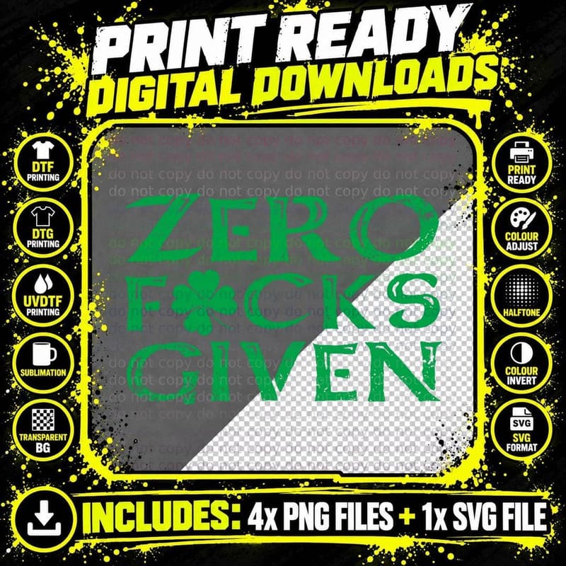 Zero Fecks Fucks Given St Patricks Day Shirt for Women Png SVG Digital Bundle