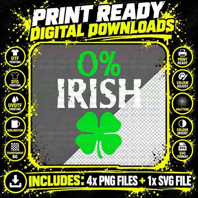 Zero Percent Irish Lucky Shamrock St. Patricks Day Png SVG Digital Bundle