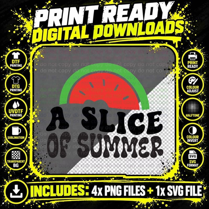 A Slice of Summer T-Shirt, Watermelon Slice Beach Text Png SVG Digital Bundle