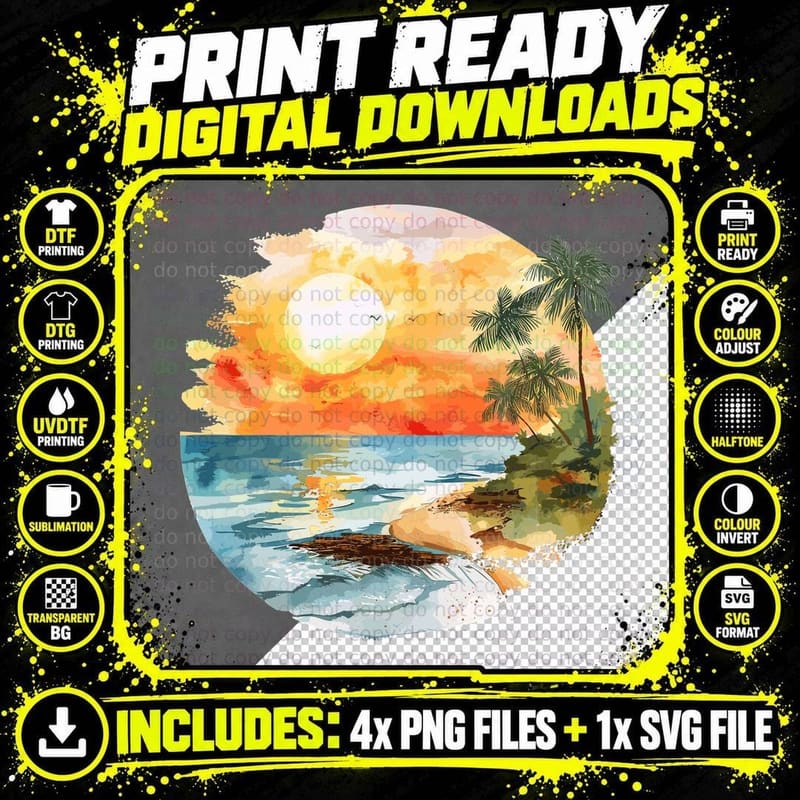 Abstract Watercolor Ocean Summer T-Shirt Png SVG Digital Bundle