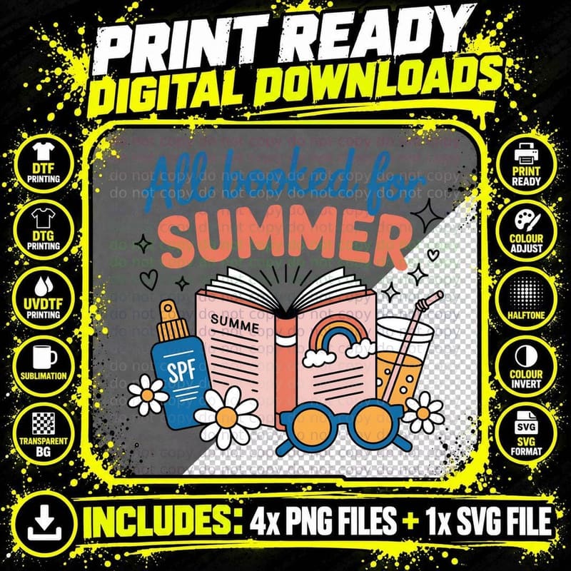 All Booked for Summer T-Shirt, Open Book Spf Sunglasses Png SVG Digital Bundle