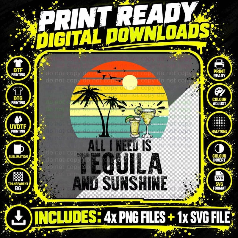 All I Need Is Tequila and Sunshine Beach Vacation Summer Png SVG Digital Bundle