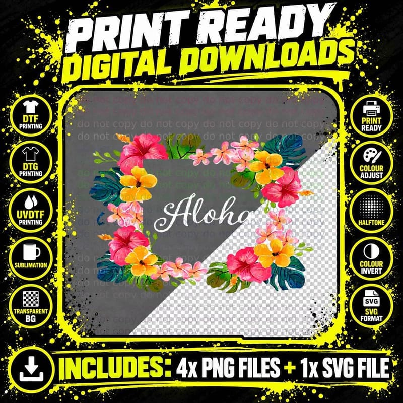 Aloha Flowers Hawaiian T Shirt Hawaii Beach Luau Party Png SVG Digital Bundle