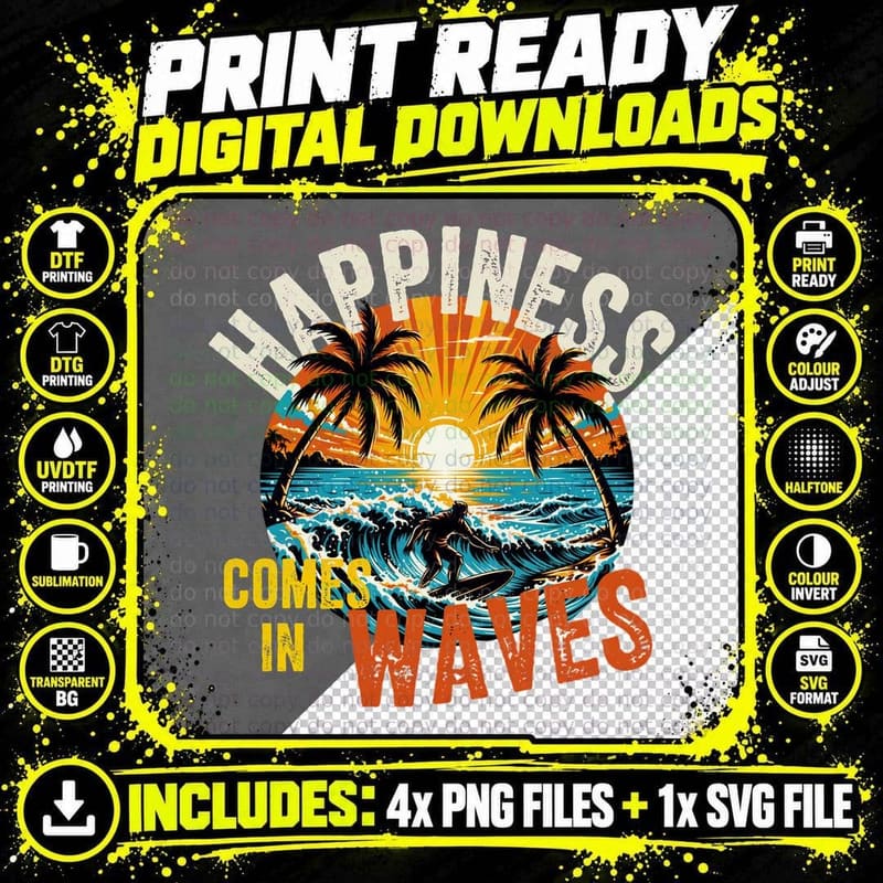Appiness Comes in Waves Summer T-Shirt Png SVG Digital Bundle