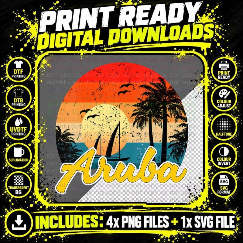 Aruba Souvenirs Caribbean Islands Vacation Vacay Mode Png SVG Digital Bundle