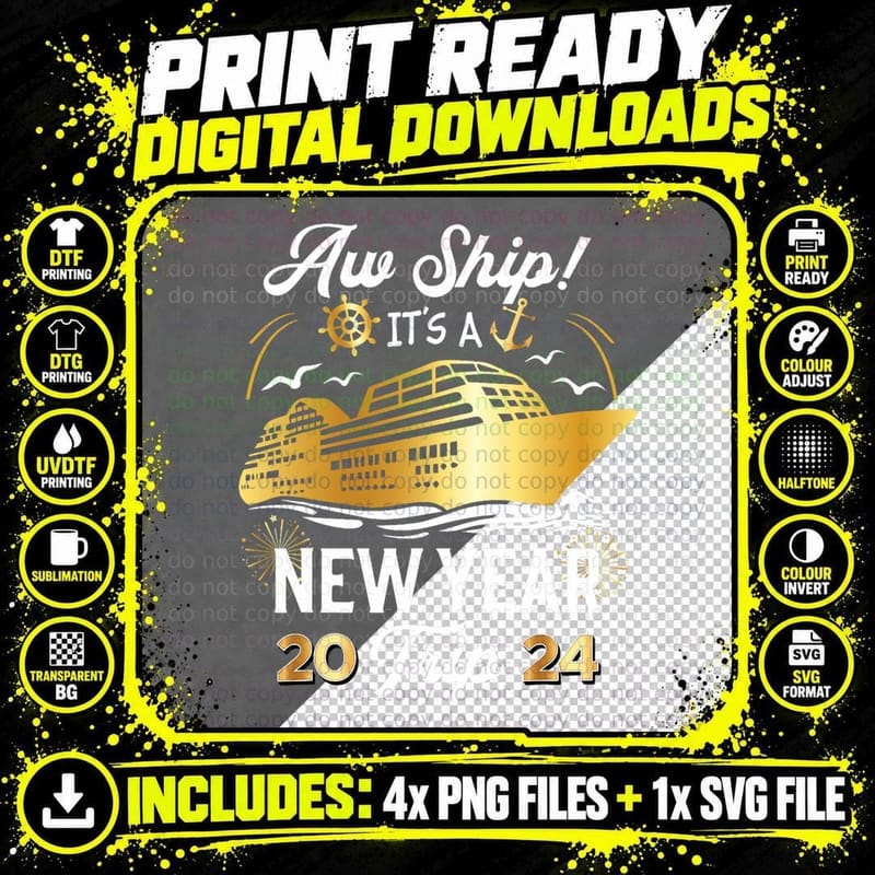 Aw Ship It's a New Year Trip Cruise Vacation Matching Png SVG Digital Bundle