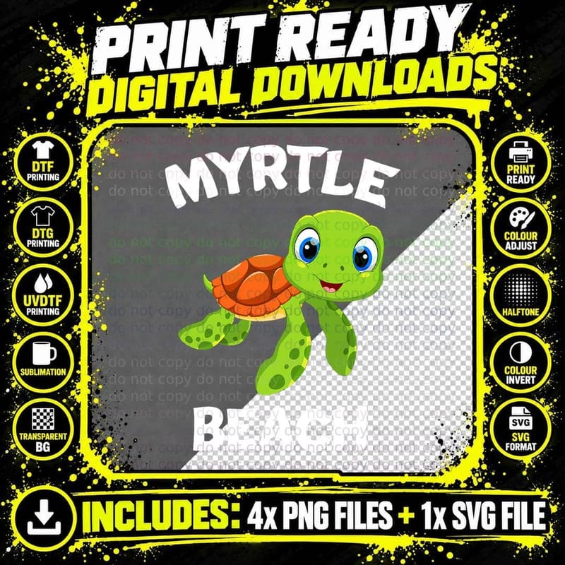 Awesome Myrtle Beach Design Featuring a Cute Sea Turtle Png SVG Digital Bundle