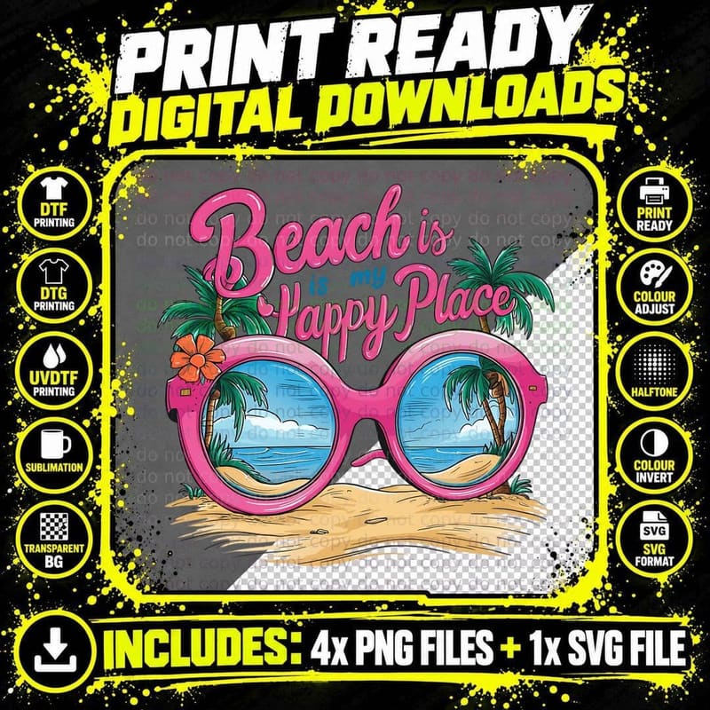 Beach Is My Happy Place Summer T-Shirt Png SVG Digital Bundle