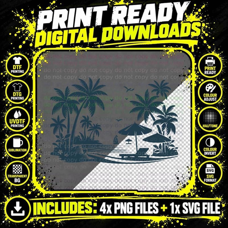 Beach Loungers Palms Tropical Summer T-Shirt Png SVG Digital Bundle