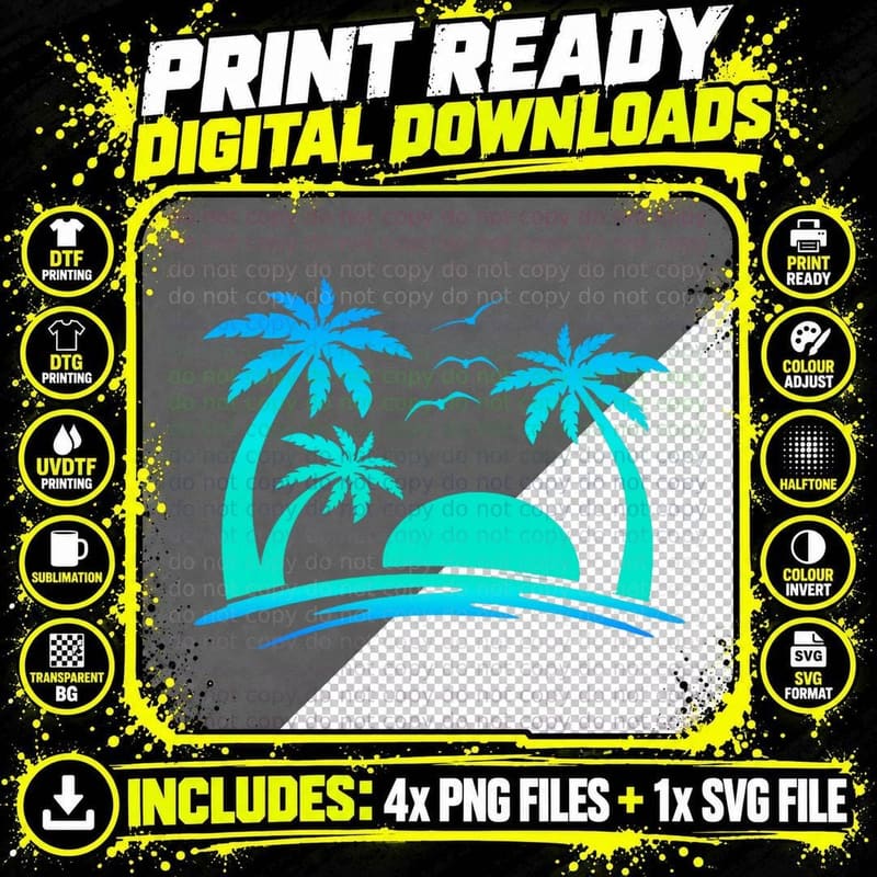 Beach Palm Tree Tropical Sunset Silhouette Sunny Lover Png SVG Digital Bundle