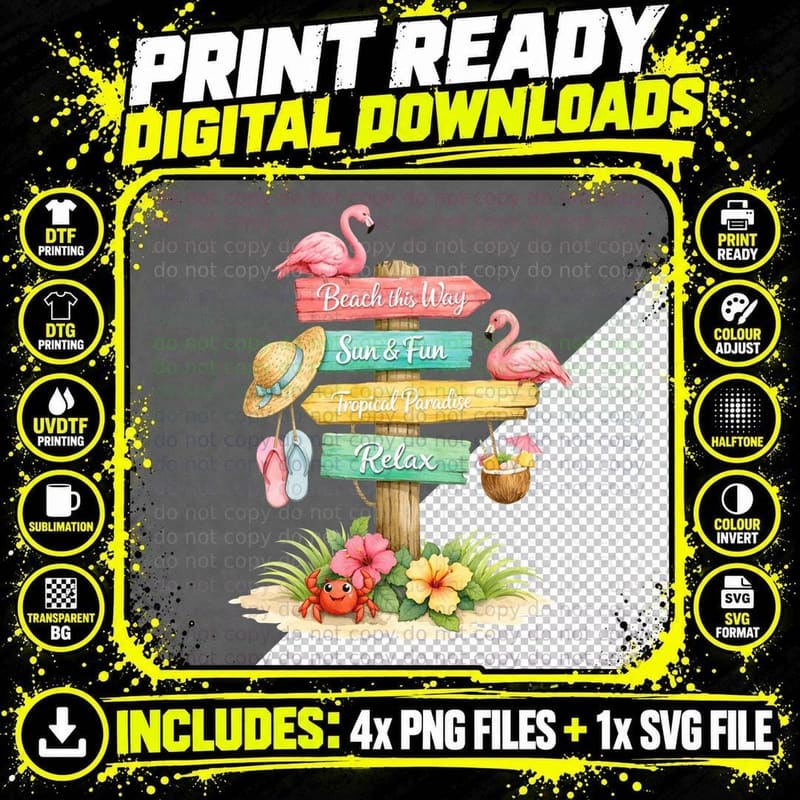 Beach This Way Sun & Fun Tropical Paradise Relax Summer Png SVG Digital Bundle