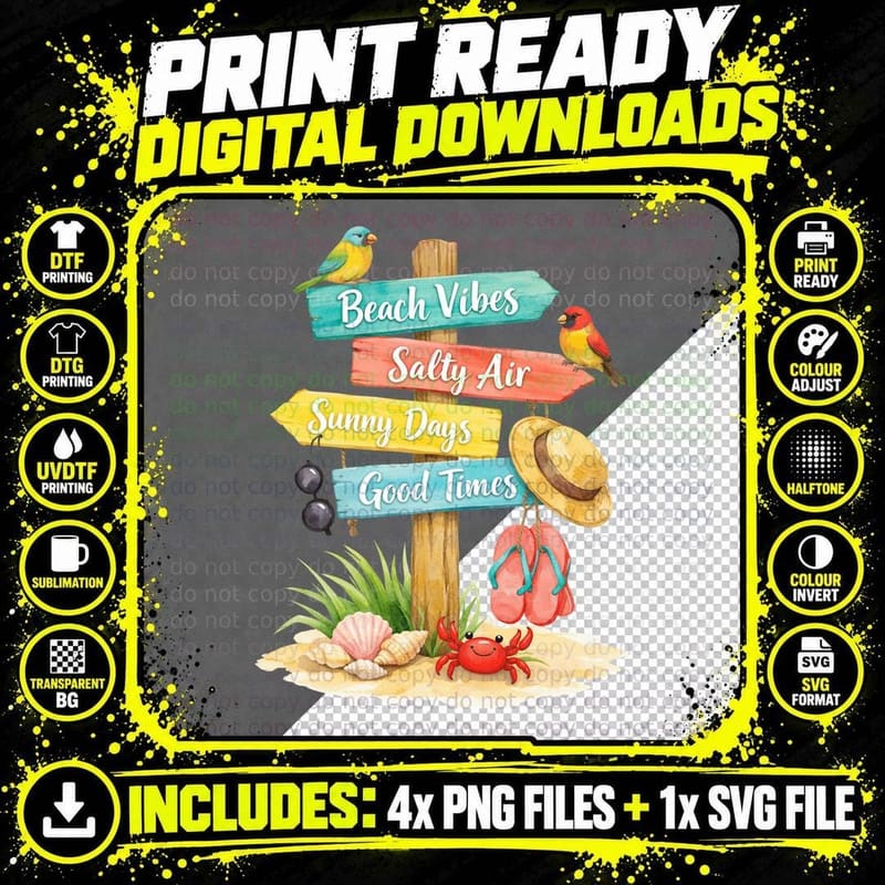 Beach Vibes Salty Air Sunny Days Good Times Summer Png SVG Digital Bundle