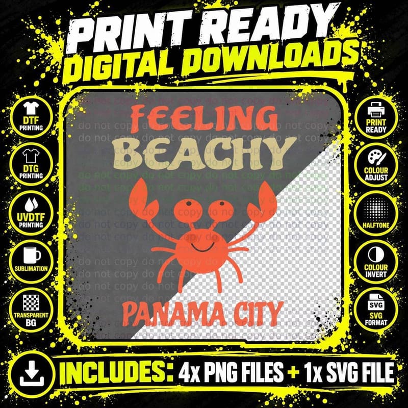 Beachy Crab T-Shirt, Summer Vacation Style Png SVG Digital Bundle