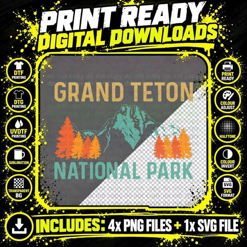 Beautiful Nature Vacation Grand Teton National Park Png SVG Digital Bundle