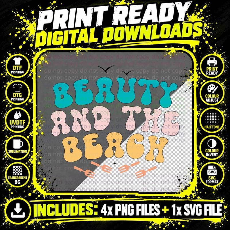 Beauty and the Beach Summer T-Shirt Png SVG Digital Bundle