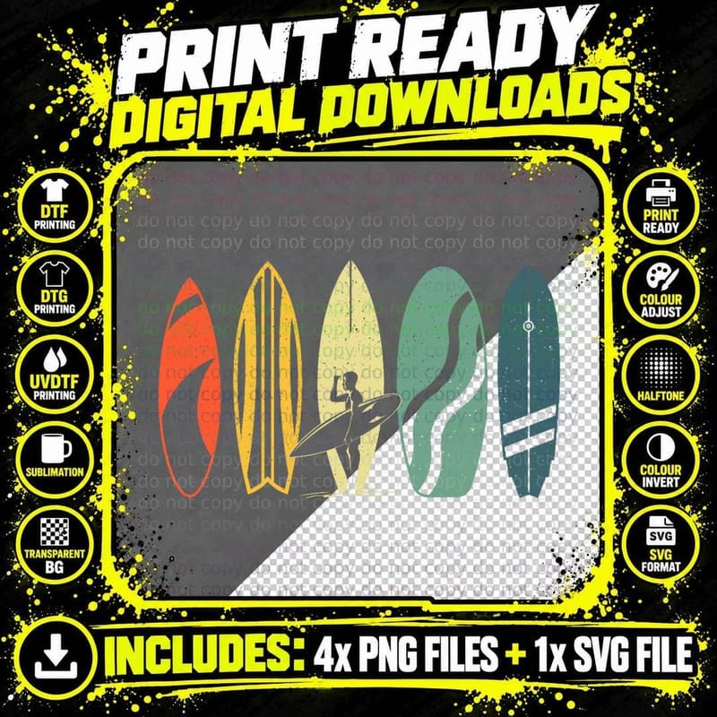 Best Surfboard for Men Women Kids Surfing Surfer Png SVG Digital Bundle