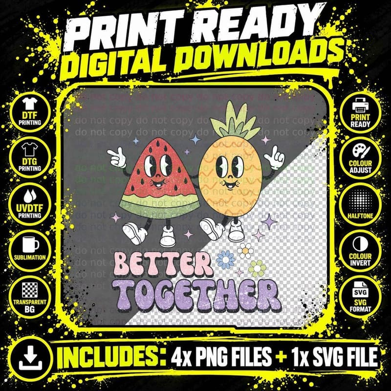 Better Together Summer T-Shirt, Watermelon Pineapple Png SVG Digital Bundle