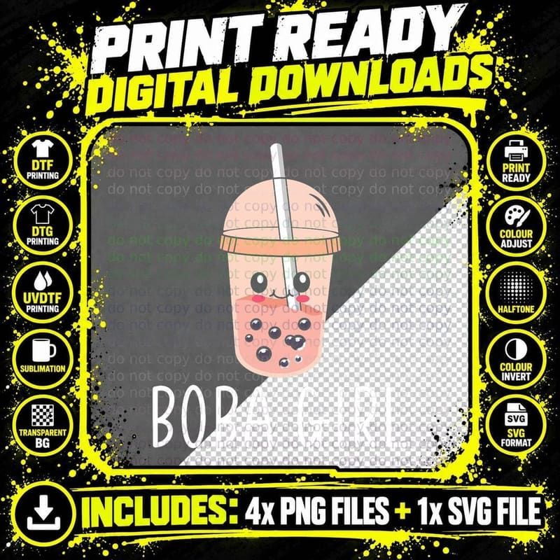 Boba Girl Bubble Tea Girl, Fashion, Tea Lover Gift Png SVG Digital Bundle