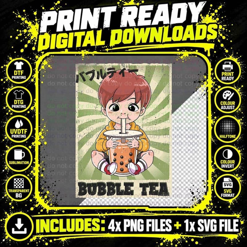 Boba Tea Boy Bubble Tea, Men's, Cute Foodie Png SVG Digital Bundle