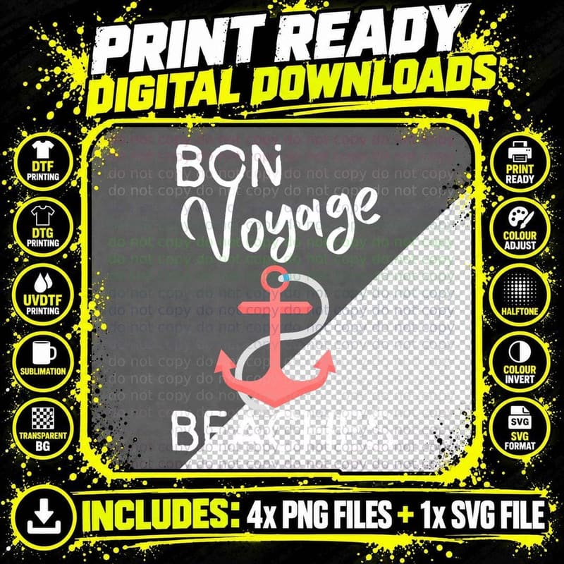 Bon Voyage Beaches Cruise Ship Graphic for Cruisers Png SVG Digital Bundle