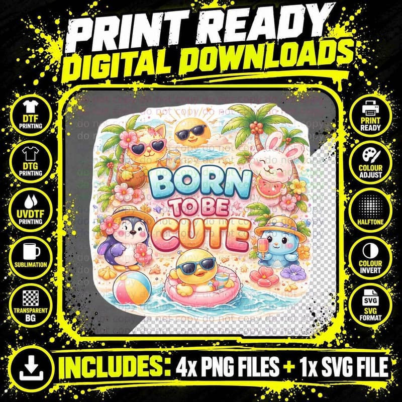 Born to Be Cute Toddler Kids T-Shirt Png SVG Digital Bundle