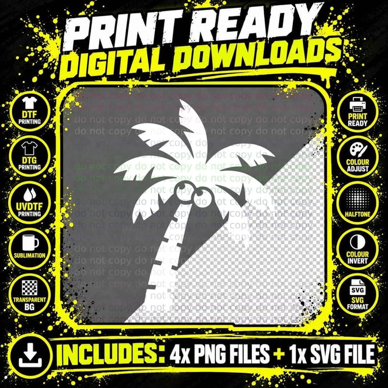 Bright Sun Face Palm Trees Summer T-Shirt Png SVG Digital Bundle